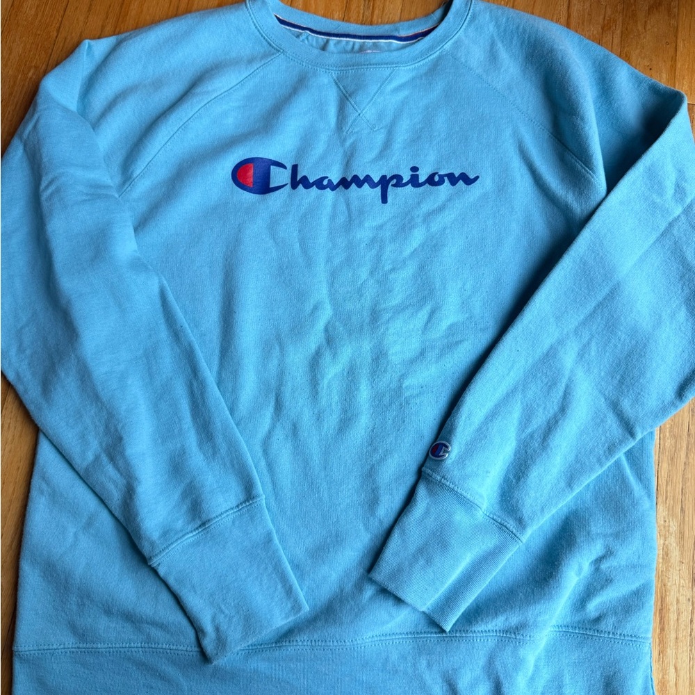Champion Blue Crewneck Sweater Soft Cotton Blend